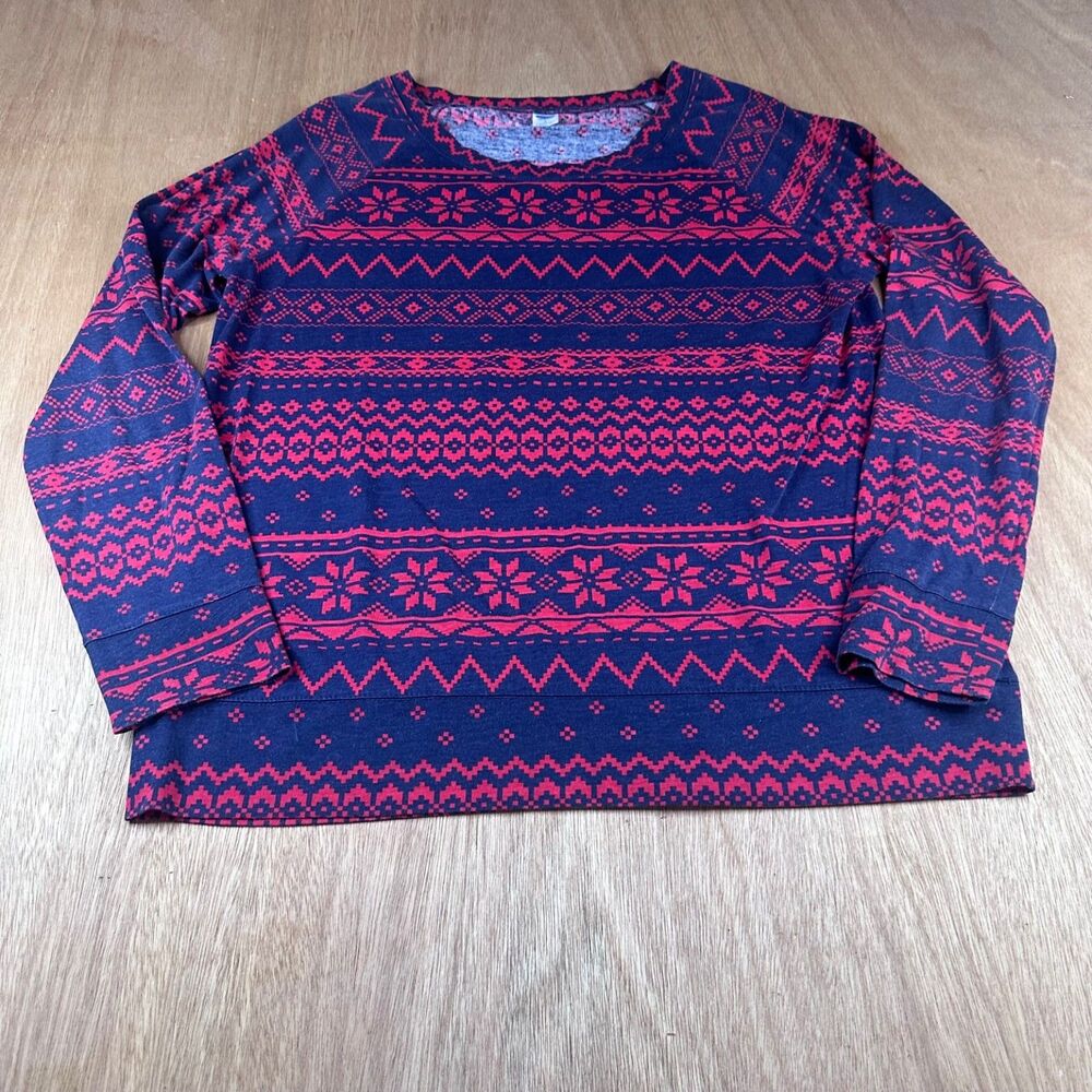 Old Navy Fair Isle Long Sleeve Shirt Women’s Small Navy Red Winter Pattern